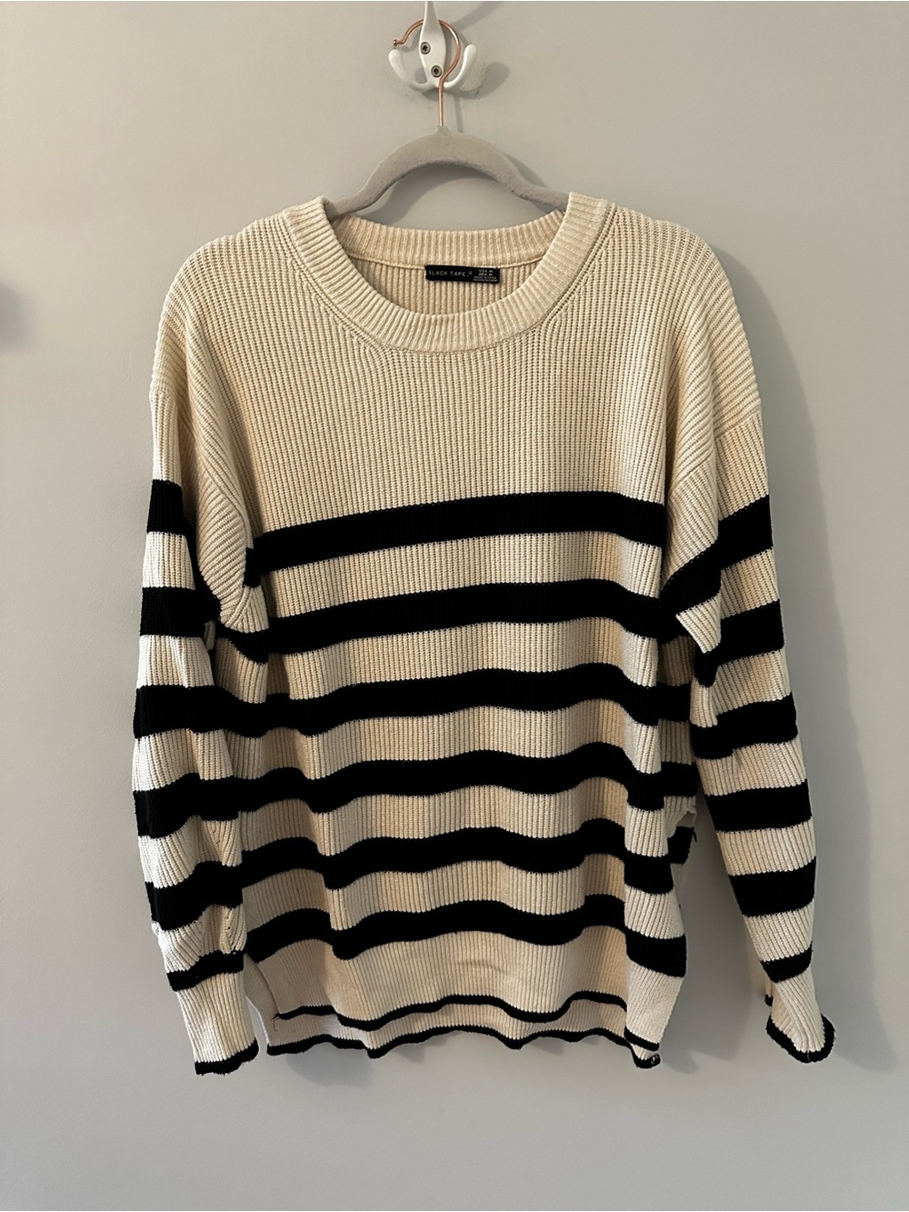 Striped Crewneck Sweater in Black and Cream - Women